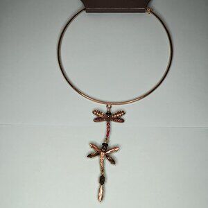 Express Choker Necklace Dragonfly Drop Rhinestone Gothic Rebel Gold Tone Casual